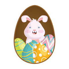 Sticker - cute easter little rabbit with eggs painted in frame