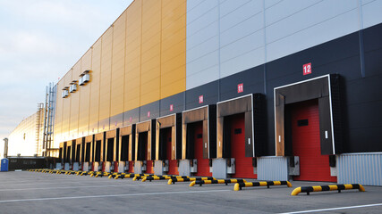 Empty loading bay of a large warehouse. Logistics center.