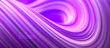 Purple Striped Curl. Liquid Flowing Wave Shape. Vector 3d Illustration. Abstract Colorful Background. Vibrant Gradient Stream. Fluid Paint Wallpaper. Modern Cover Design