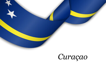 Wall Mural - Waving ribbon or banner with flag of Curacao