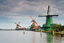 Windmills At Zaanse Schans, Zaandam, Noord Holland, Holland, Europe