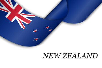 Waving ribbon or banner with flag of New Zealand.