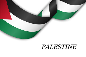 Wall Mural - Waving ribbon or banner with flag of Palestine