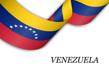 Wall Mural - Waving ribbon or banner with flag of Venezuela