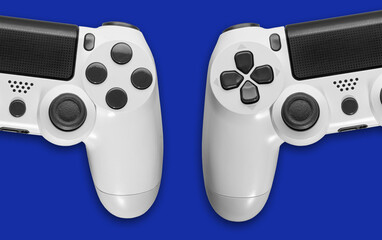 Wall Mural - White Game controllers on blue background