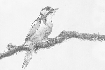 Sticker - Great Spotted Woodpecker (Dendrocopos major) sketch