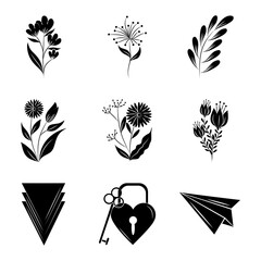 Sticker - minimalist tattoo boho flowers floral decoration over white background silhouette art icons