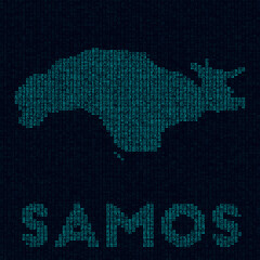 Wall Mural - Samos tech map. Island symbol in digital style. Cyber map of Samos with island name. Elegant vector illustration.