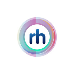 Letter RH logo with colorful circle, letter combination logo design with ring, circle object for creative industry, web, business and company.