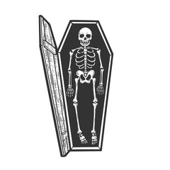 skeleton in coffin sketch raster illustration