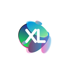 Letter XL logo with colorful splash background, letter combination logo design for creative industry, web, business and company.