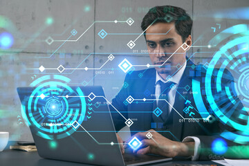 businessman in office working laptop technology typing computer assemble data drawing concept. doubl
