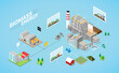 biomass energy, biomass power plant with isometric graphic