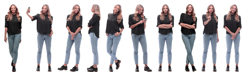 photo collage of a modern young woman with a smartphone