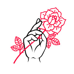 Canvas Print - Rose tattoo with hand. Traditional black tyle ink.