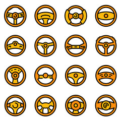 Sticker - Steering wheel icons set. Outline set of steering wheel vector icons thin line color flat on white