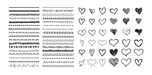 Wall Mural - vector hand drawn design elements isolated on white background, black drawings, freehand brush strok