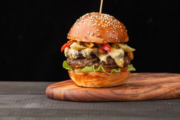 hamburger on a black background