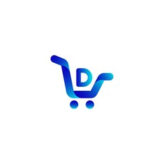 Wall Mural - Shopping trolley, letter d logo. Online shop sign, Fashion Store icon, Marketing and E-commerce , Social Networking and Communication Digital concept for your Business.