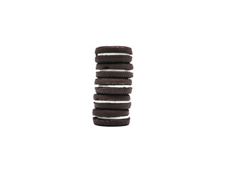 Wall Mural - Sandwich chocolate cookies filled with a vanilla cream flavour biscuits isolated on white background.