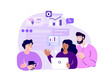 Business Team Managers CEO Brainstorming, Discussing Entrepreneurial Anti-Crisis Plan for Company. Efficiency Management Collaboration Business Concept.Successful Growth,Trade.Flat Vector Illustration