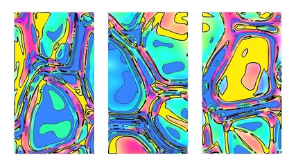 Wall Mural - Vibrant textures, multicolored exotic background set. Bright psychedelic vector artwork. Vertical good vibes colorful templates