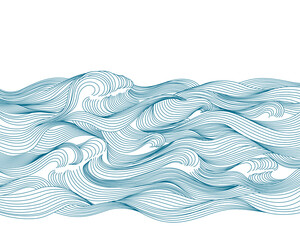 Pattern sea, waves, water. Hand drawing by line. Isolated on white background