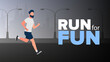 © Javvani - Run for fun. The guy is running. A man in shorts and a t-shirt jogs. Vector.