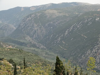 Landscape of ancient sanctuary Delphi, also called Python in Greece. The? ancient Greeks?considered the centre of the world is in Delphi, marked by the stone monument known as?the omphalos.