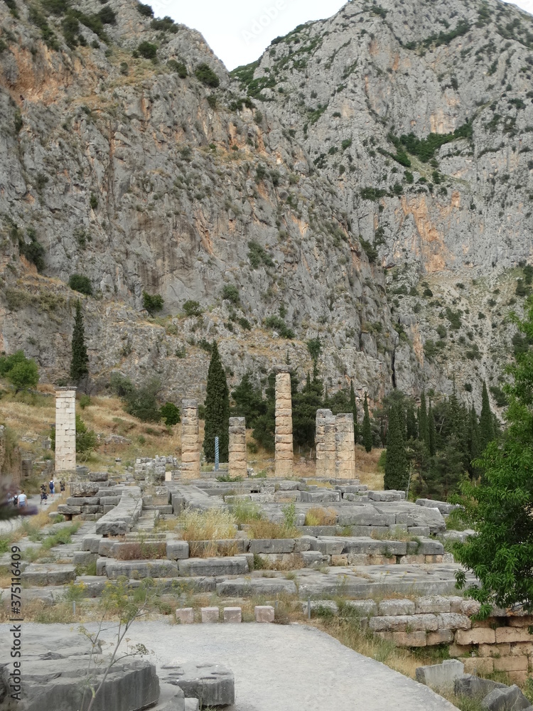 Ruined ancient sanctuary Delphi, also called Python, in Greece in ...