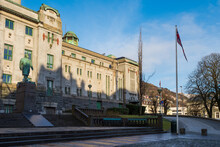 The National Stage In Bergen With A Statue Of Henrik Ibsen On A Sunny Day In Winter