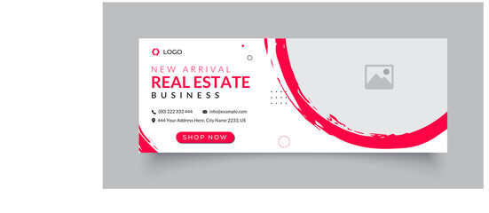 Wall Mural - business facebook cover page timeline web ad banner template with photo place modern layout white ba