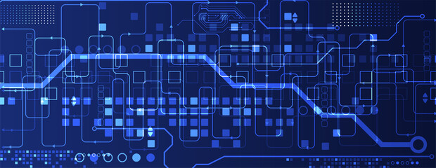 Abstract technology concept. Circuit board, high computer color background. Vector illustration with space for content, web - template, business tech presentation.