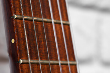 Guitar fingerboard with strings close up photo