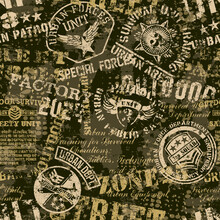 Grunge Military Badges  Collage Abstract Vector Seamless Pattern