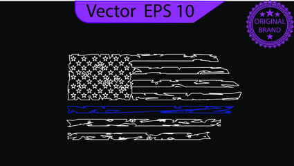 Wall Mural - Thin blue line US flag. Flag with Police Blue Line - Distressed american flag. eps 10,	
