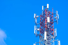 Cellular Tower Station For Wireless Telecommunication Technology And Blue Sky Background