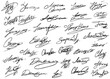 Business autograph. Unique black hand drawn personal sprawling signature scribble collection. Authentic-looking vector handwritten curved autograph set. Business documentation design illustration