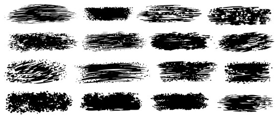 Ink brush stroke. Inked splatter dirt stain splatter spray splash with drop blot. Vector black ink brush stroke, paint line big collection on white. Hand drawn sticker calligraphy smear illustration