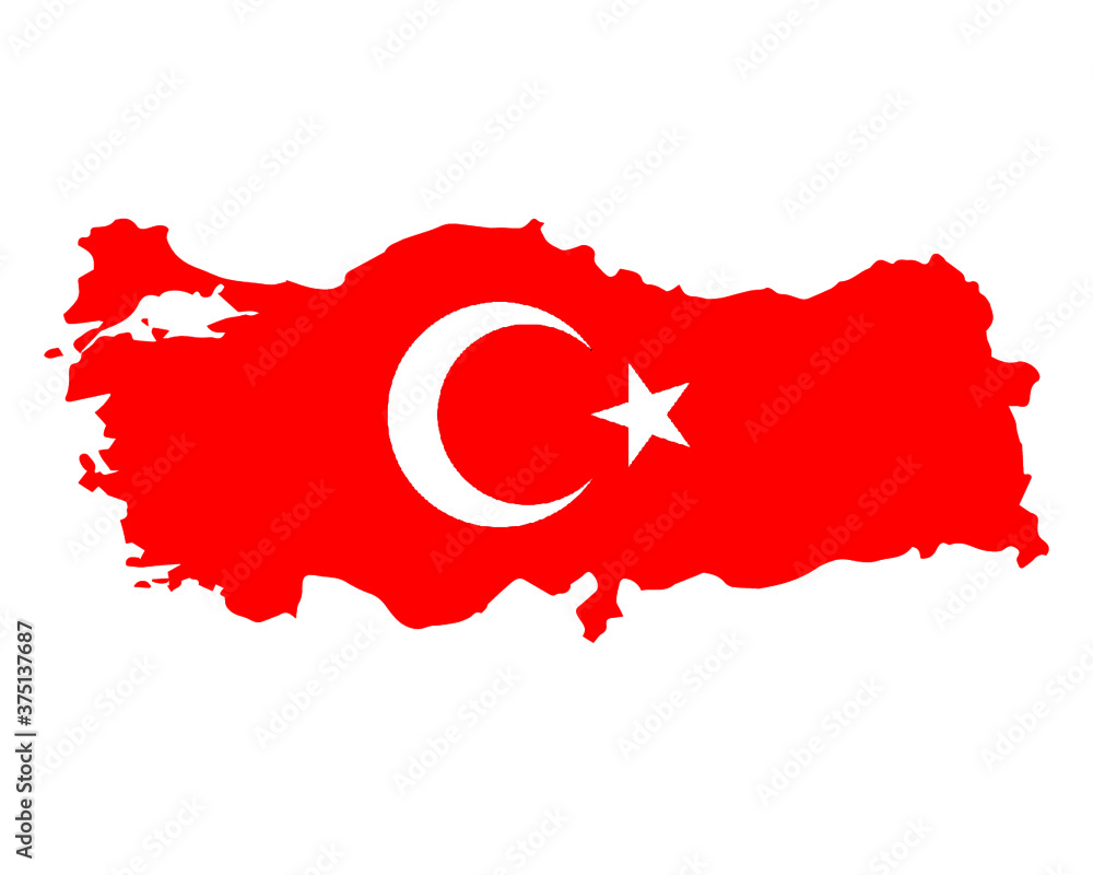 Turkey flag map - The flag of the country within the  shape of Turkish borders - Turkish flag vector illustration isolated on white background.