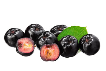 Wall Mural - Chokeberry with green leaves isolated on white background. Clipping path and full depth of field