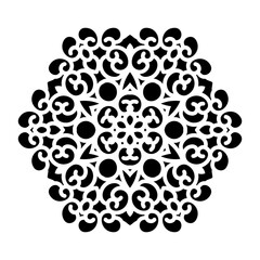 Leinwandbilder - Vector simple black mandala with abstract elements, isolated on white background. Oriental ethnic ornament black mandala. Vector design pattern element. Simple floral pattern element. Abstract design.