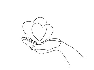 Wall Mural - hand holding heart sign. continuous one line art