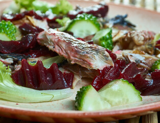 Wall Mural - Warm mackerel  beetroot salad