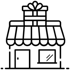 Canvas Print - 
Icon of wrapped box on building showing concept of gifts shop 
