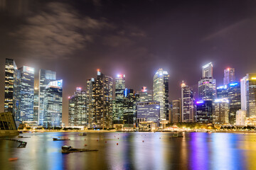 Wall Mural - Awesome night view of downtown in Singapore