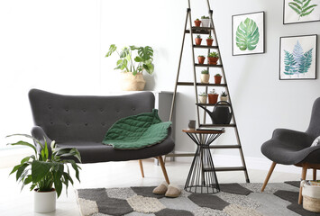 Poster - Stylish living room interior with decorative ladder