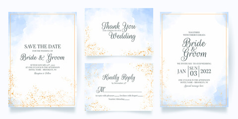 wedding invitation card template set with watercolor decoration