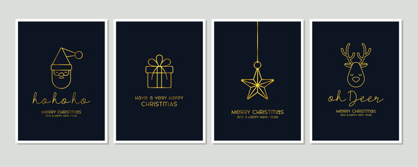 Wall Mural - merry christmas modern card set elements greeting text lettering blue background vector