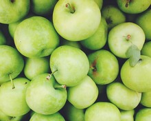 Fresh Green Apples At A Summer Vegetable Market.